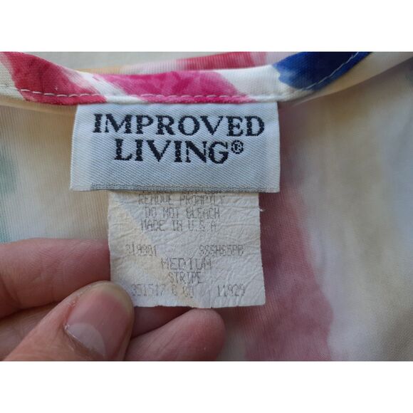 VTG. 80s Retro Improved Living Pink Multi Color Brush Paint Stripes Crewneck Top - Picture 7 of 10